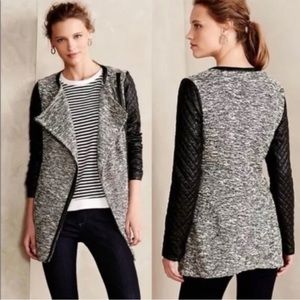 Anthropologie Cartonnier Faux Leather Tweed Jacket Size S